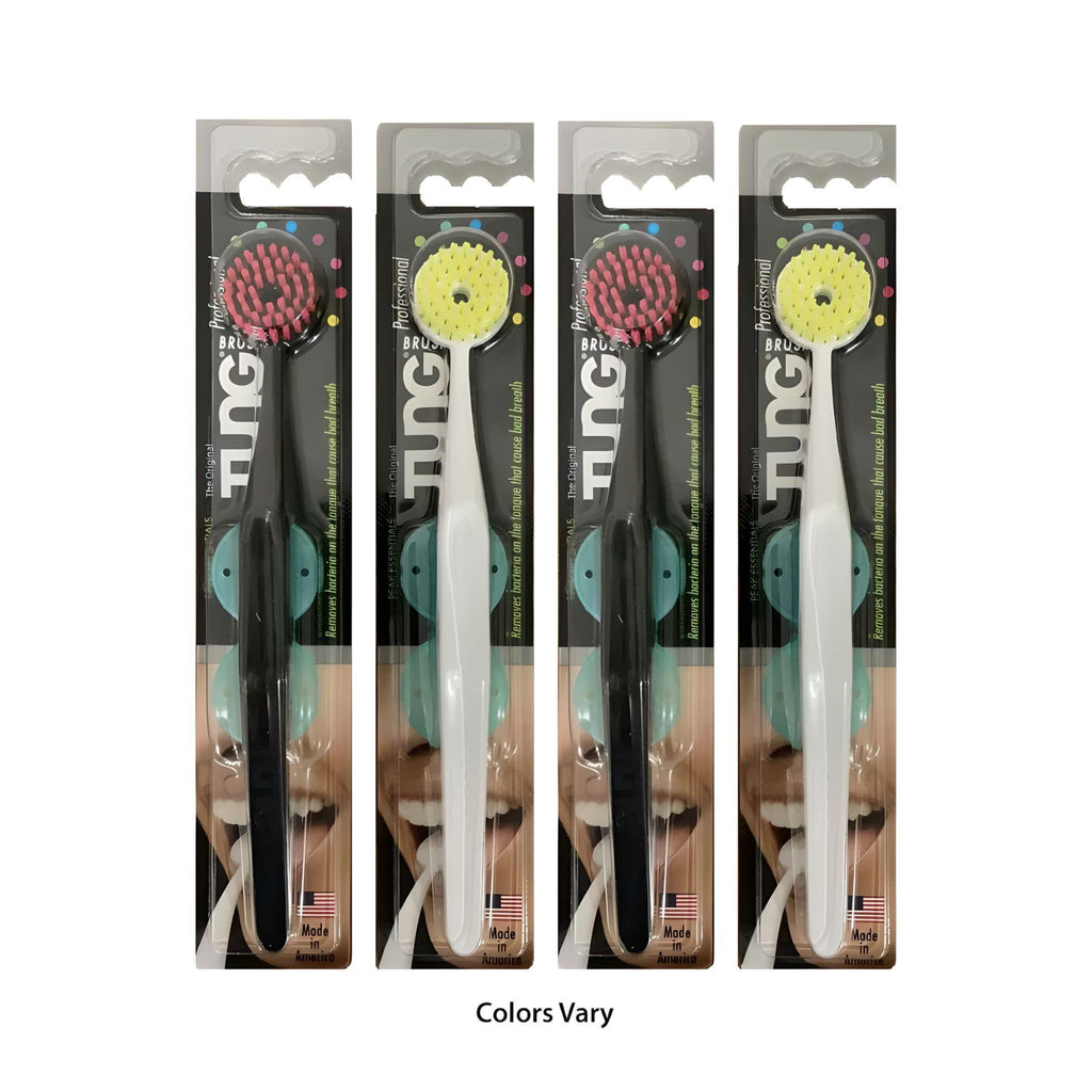 4 Pack – TUNG Brush with CAP – Tongue Cleaner (Colors Vary)